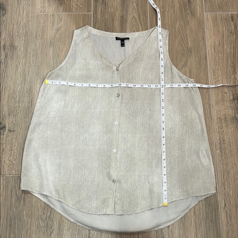 Eileen Fisher 100% Silk Sleeveless Button TankTop Hazy Printed Crepe Bone Blouse - Picture 7 of 11